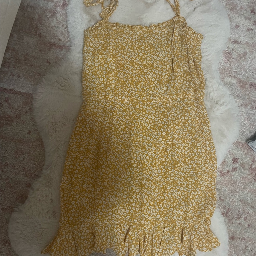 Bardot yellow / mustard floral tie strap mini dress size 6
